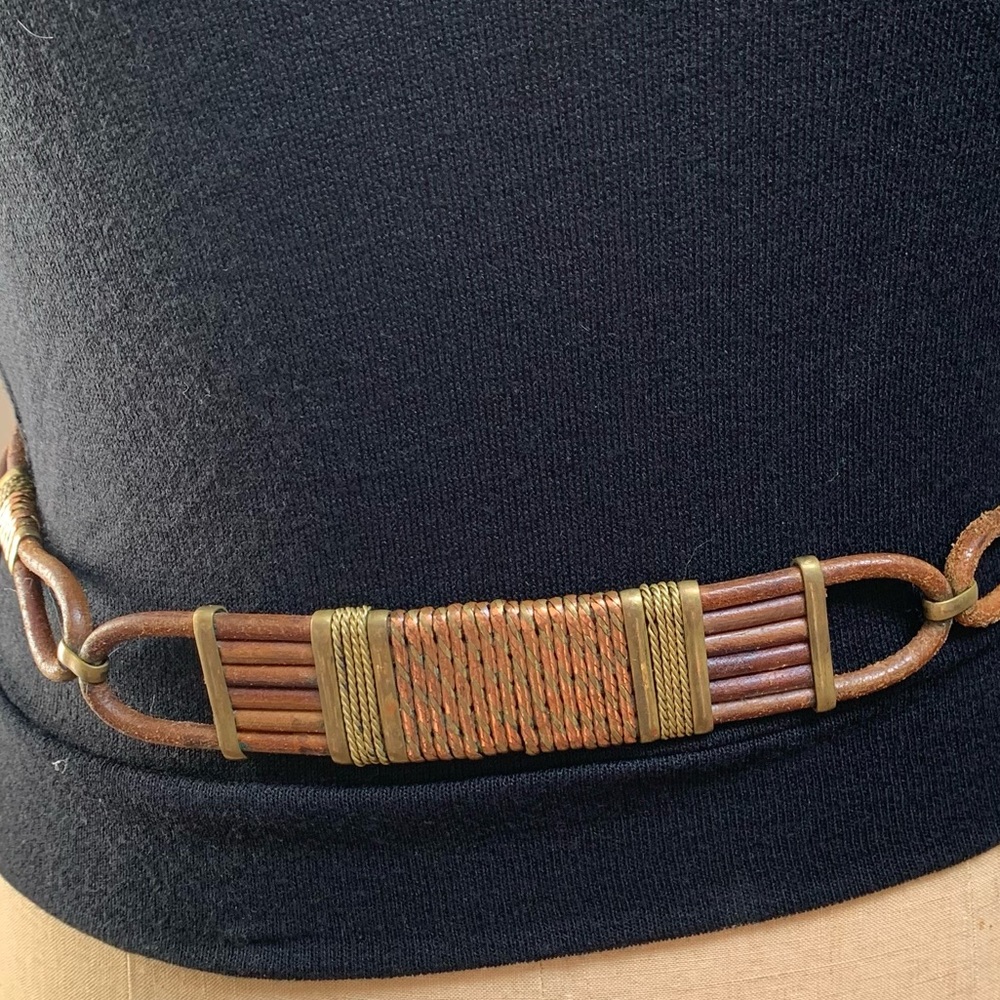 Vintage 70s Brutalist Mixed Metal Adjustable Leather and Copper Artisanal Belt - Picture 2 of 8